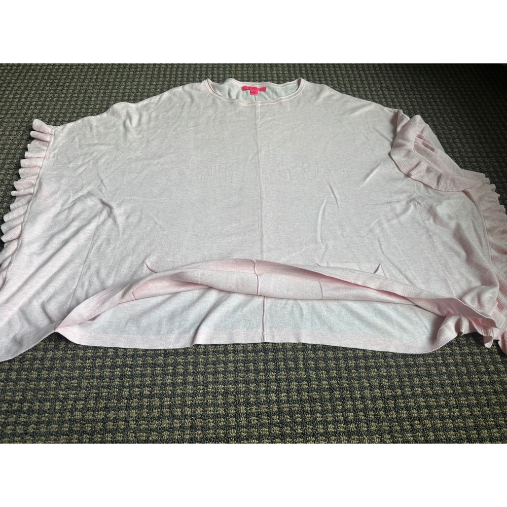 Lilly Pulitzer Womens Light Pink Ruffle Trim Poncho Sweater Pockets L/XL